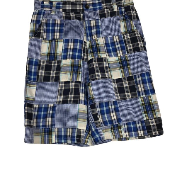 JANIE & JACK - BOYS 12 - BLUE PLAID PATCHWORK 100% COTTON SHORTS - Picture 1 of 4